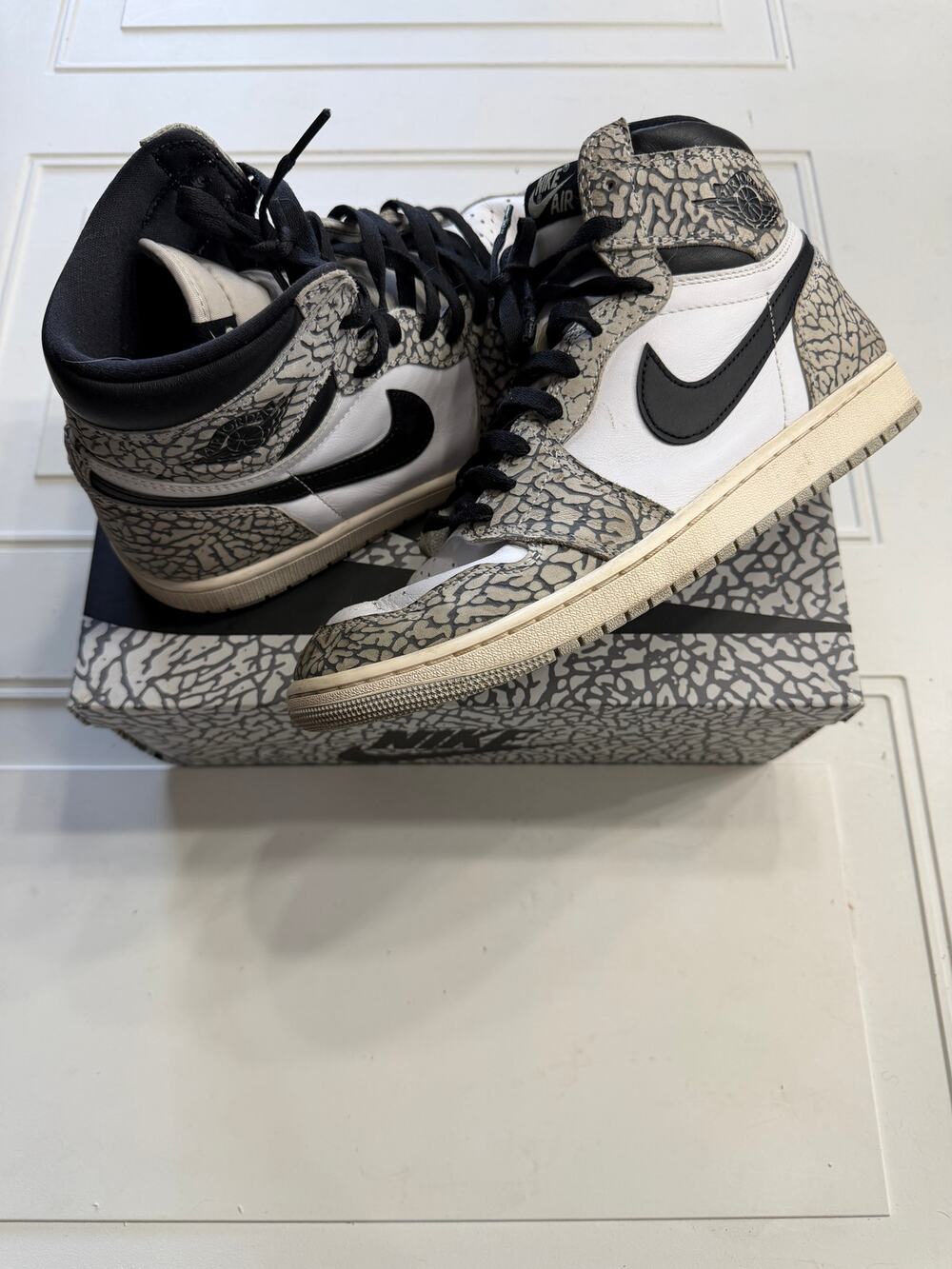 Nike Air Jordan 1 Mens Sz 10 Retro High OG White Cement Gray Elephant With Box